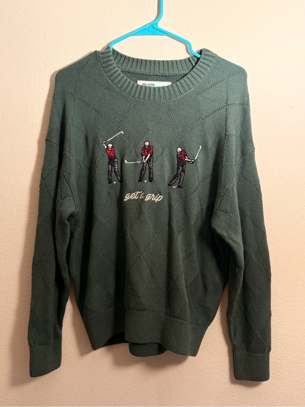 Hollister Forest Green Crewneck Sweater with Golf Embroidery